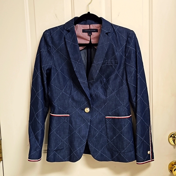 NWOT Classic Tommy Hilfiger Chambray Blazer Preppy Hamptons - Picture 2 of 6